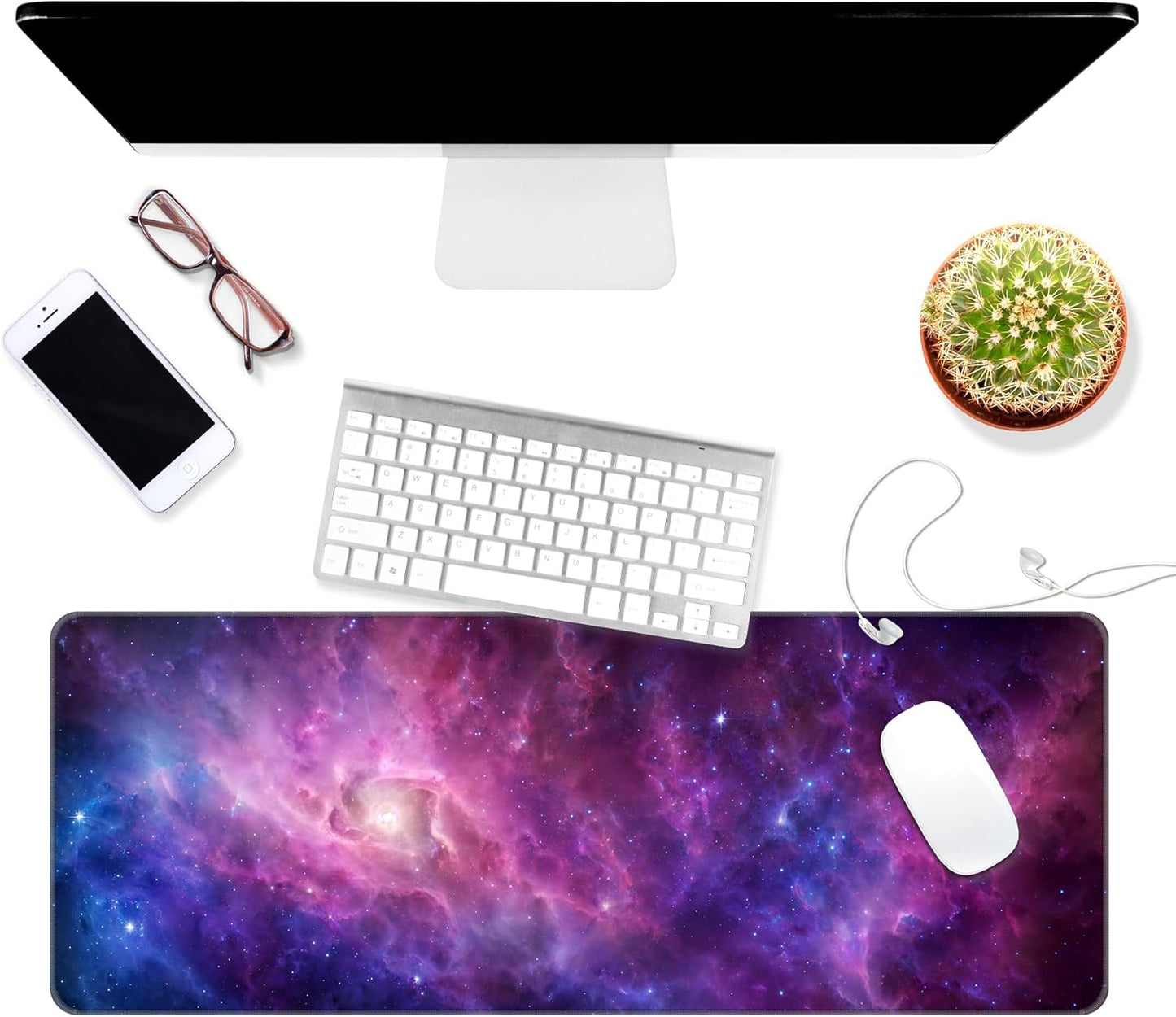 Dynippy Thin Extended Gaming Mouse Pad （31.5 * 11.8 * 0.08 inch） with Stitched Edges Large Mousepad Long XXL Keyboard and Mouse pad Desk Mat for Gaming Office & Home - Galaxy Nebula
