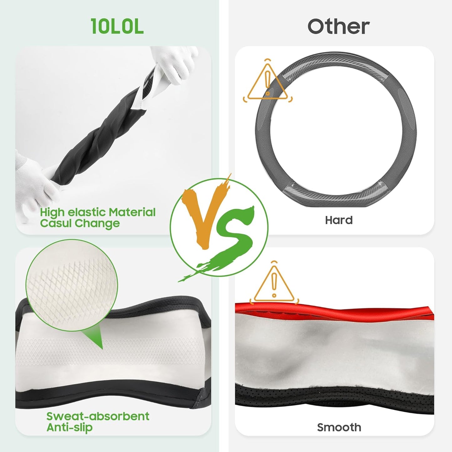 10L0L Golf Cart Steering Wheel Cover for Yamaha, Club Car DS & Precedent, 14 Inch Black Gray