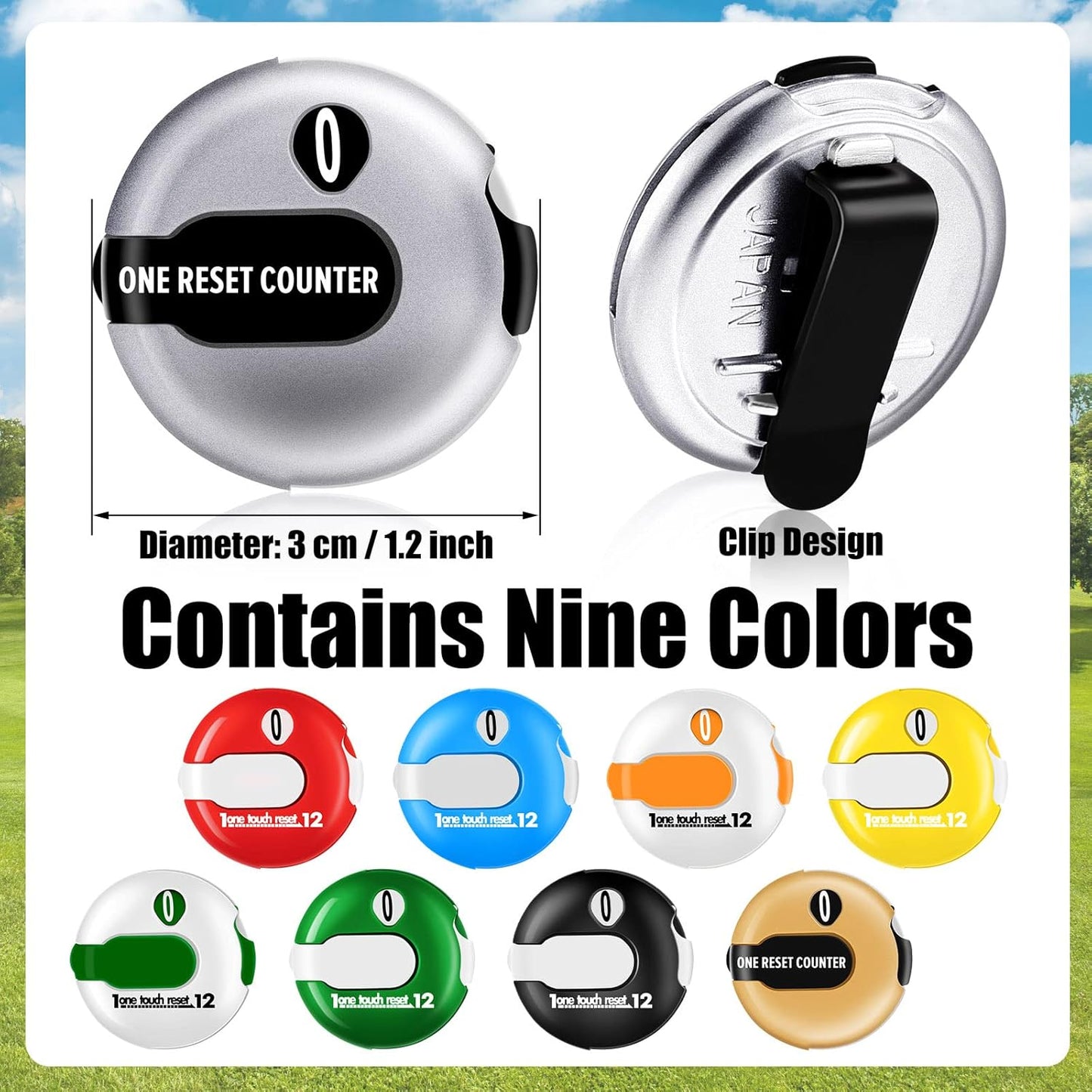 9 Pcs Golf Score Counter Mini Golf Stroke Counter Clicker Accessories for Women Men Scoring Keeper with Touch Reset and Clip Attachment to Scorekeeper Glove, 1.2 in