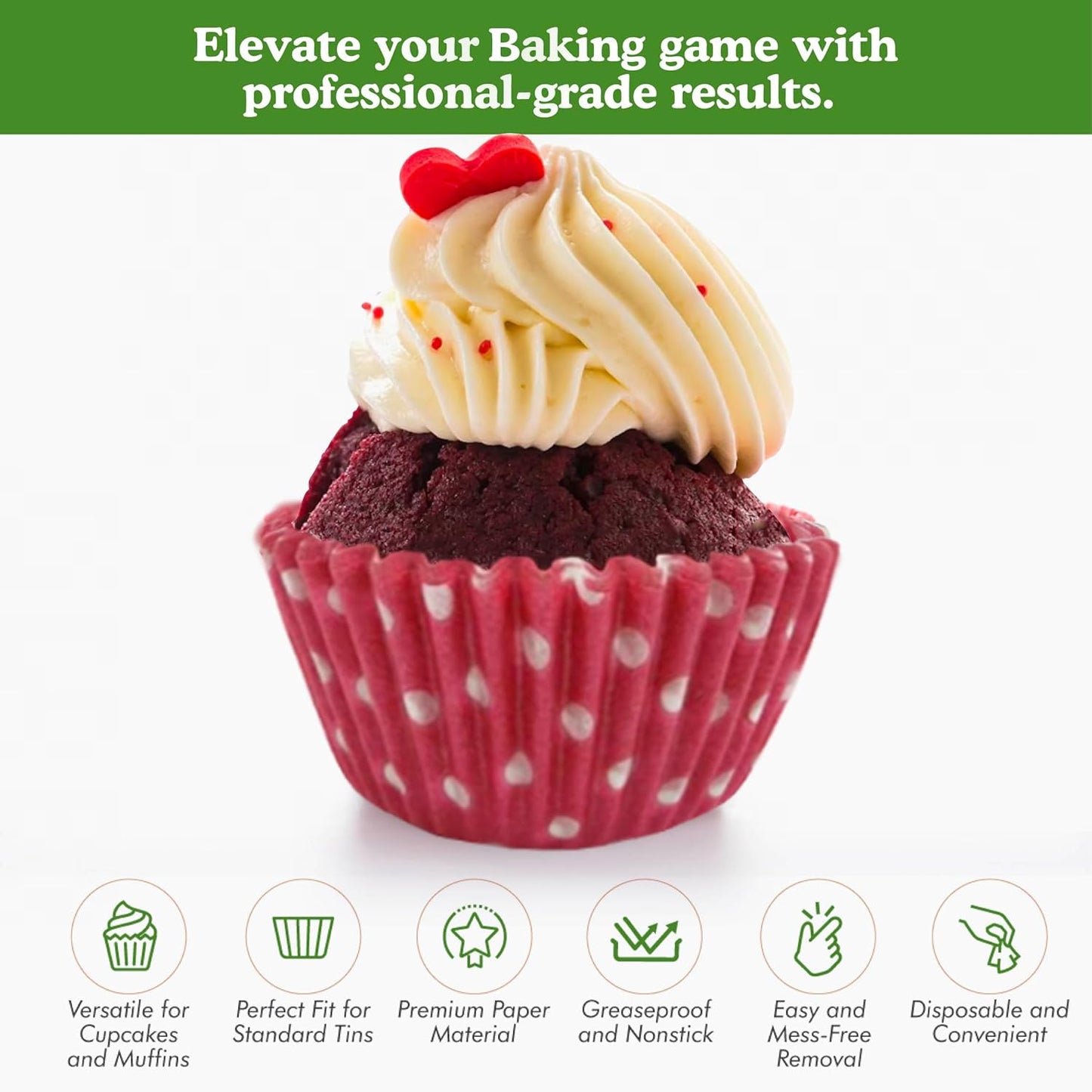 Regency Wraps Greaseproof Professional Grade Baking Cups, Pack of 40, Standard Liners, Pink/White Polka Dots, for Cupcakes, Muffins, Candy, Non Stick