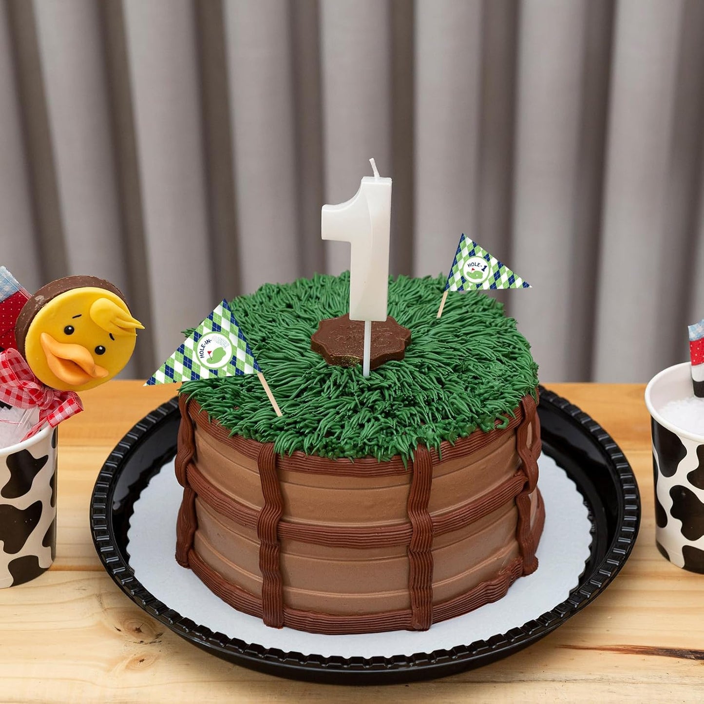 50 Pcs Golf Cupcake Toppers Hole in One Birthday Decorations 1st Golf Cocktail Picks Mini Stick Cupcake Toppers Flags for Baby 1st Birthday Party Food Bar Decorations Supplies(Check Pattern)