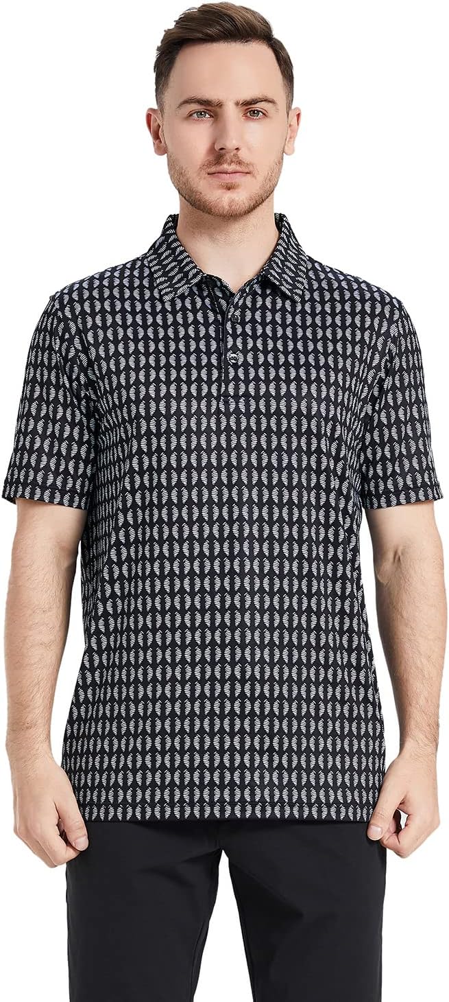 Golf Shirts for Men Dry Fit Short Sleeve Print Performance Moisture Wicking Polo Shirt