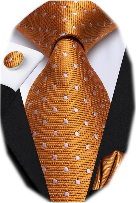 Dubulle Mens Paisley Striped Tie WOVEN Necktie for Men and Handkerchief Cufflinks Set Wedding Formal Business
