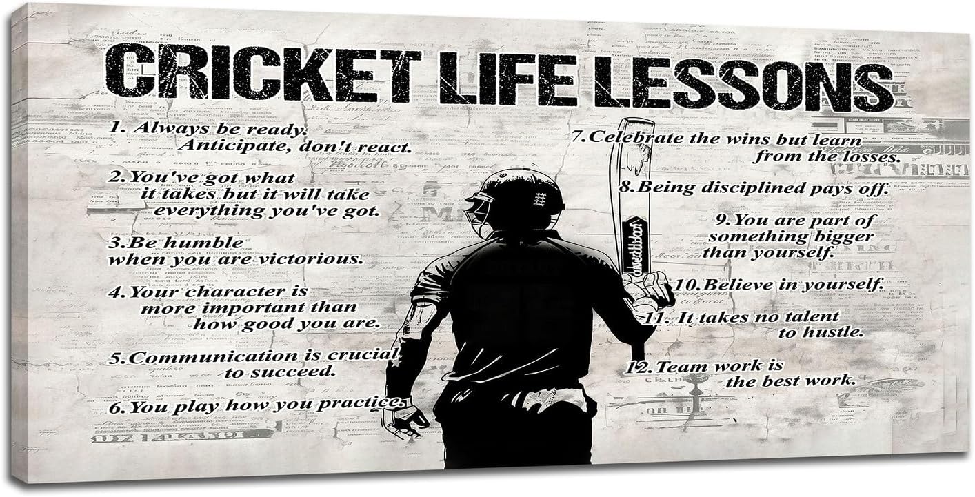 Cricket Sports Wall Art for Living Room Large Size Cricket Life Lessons Wall Decor Cricket Sign Retro Canvas Prints Inspirational Pictures Painting Artwork Home Decoration Master Bedroom Gym 60"X30"