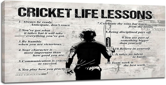 Cricket Sports Wall Art for Living Room Large Size Cricket Life Lessons Wall Decor Cricket Sign Retro Canvas Prints Inspirational Pictures Painting Artwork Home Decoration Master Bedroom Gym 60"X30"