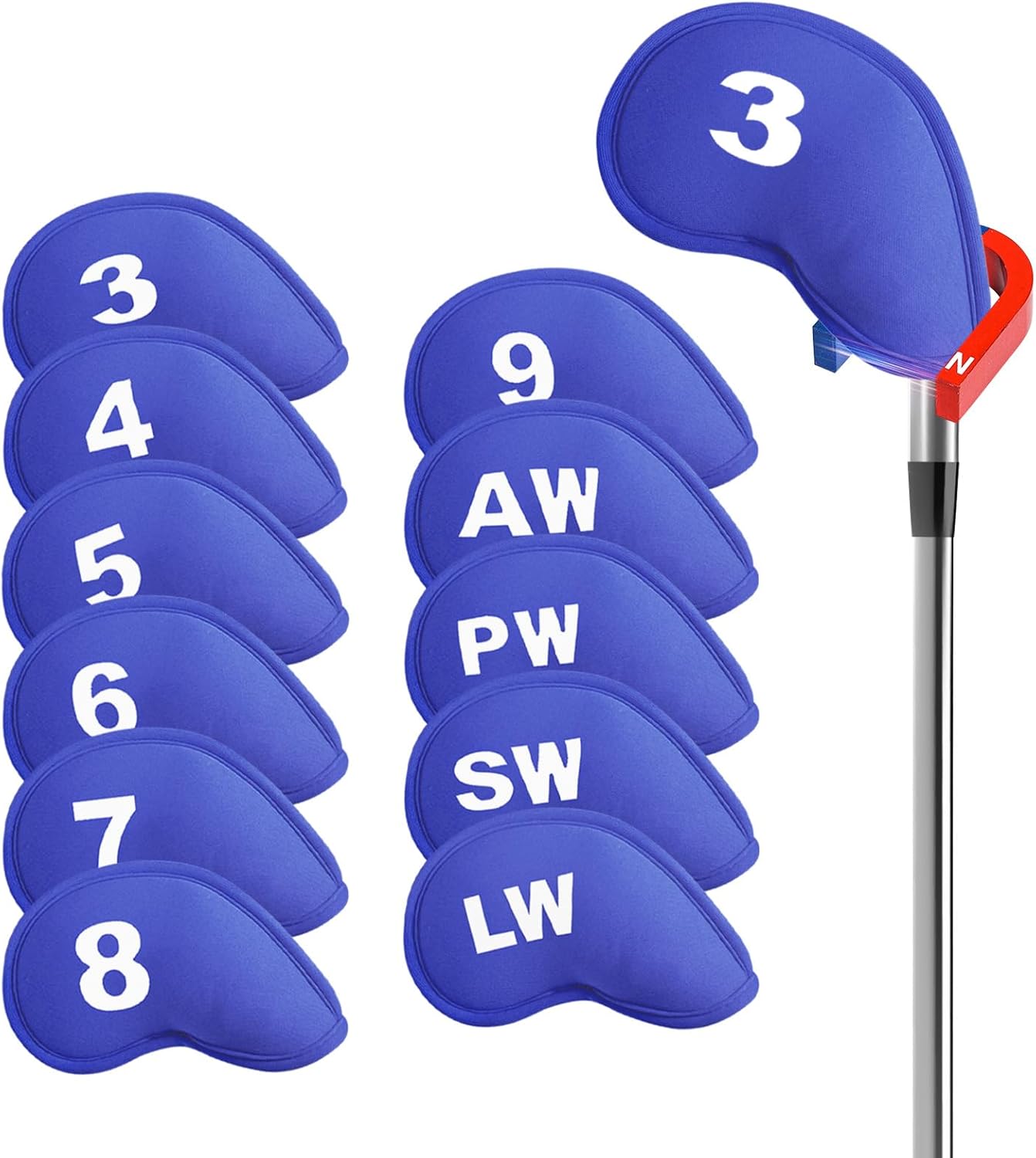 Golf Iron Head Covers Magnetic Soft Protection Printed Numbers Value Set, Durable Neoprene Headcover for Irons, Lightweight in Blue Black Pink for Men Women