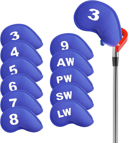 Golf Iron Head Covers Magnetic Soft Protection Printed Numbers Value Set, Durable Neoprene Headcover for Irons, Lightweight in Blue Black Pink for Men Women