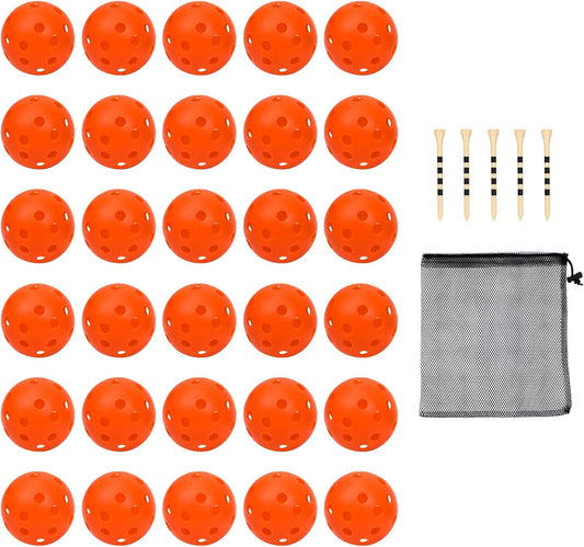 Plastic Golf Balls Practice Limited Flight Golf Training Ball Hollow Swing Practice Indoor Golf Balls with Mesh Drawstring Bag for Backyard Driving Range or Outdoor