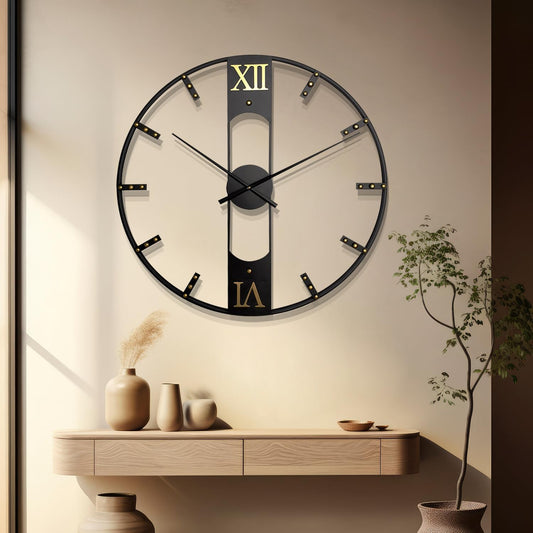 Large Wall Clock for Living Room Decor Modern Mid Century Metal Silent Gold Kitchen Big Wall Clock Art for Bedroom Decorative Office Non Ticking Battery Operated Wall Watch 24 Inch