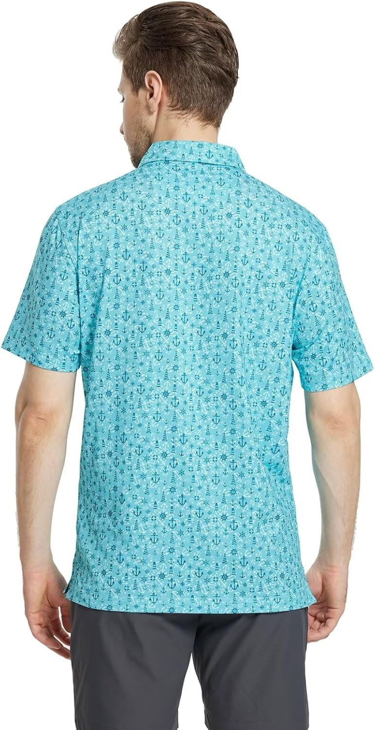 M MAELREG Mens Golf Shirt Short Sleeve Dry Fit Print Moisture Wicking Performance Patterns Collared Polo Shirt