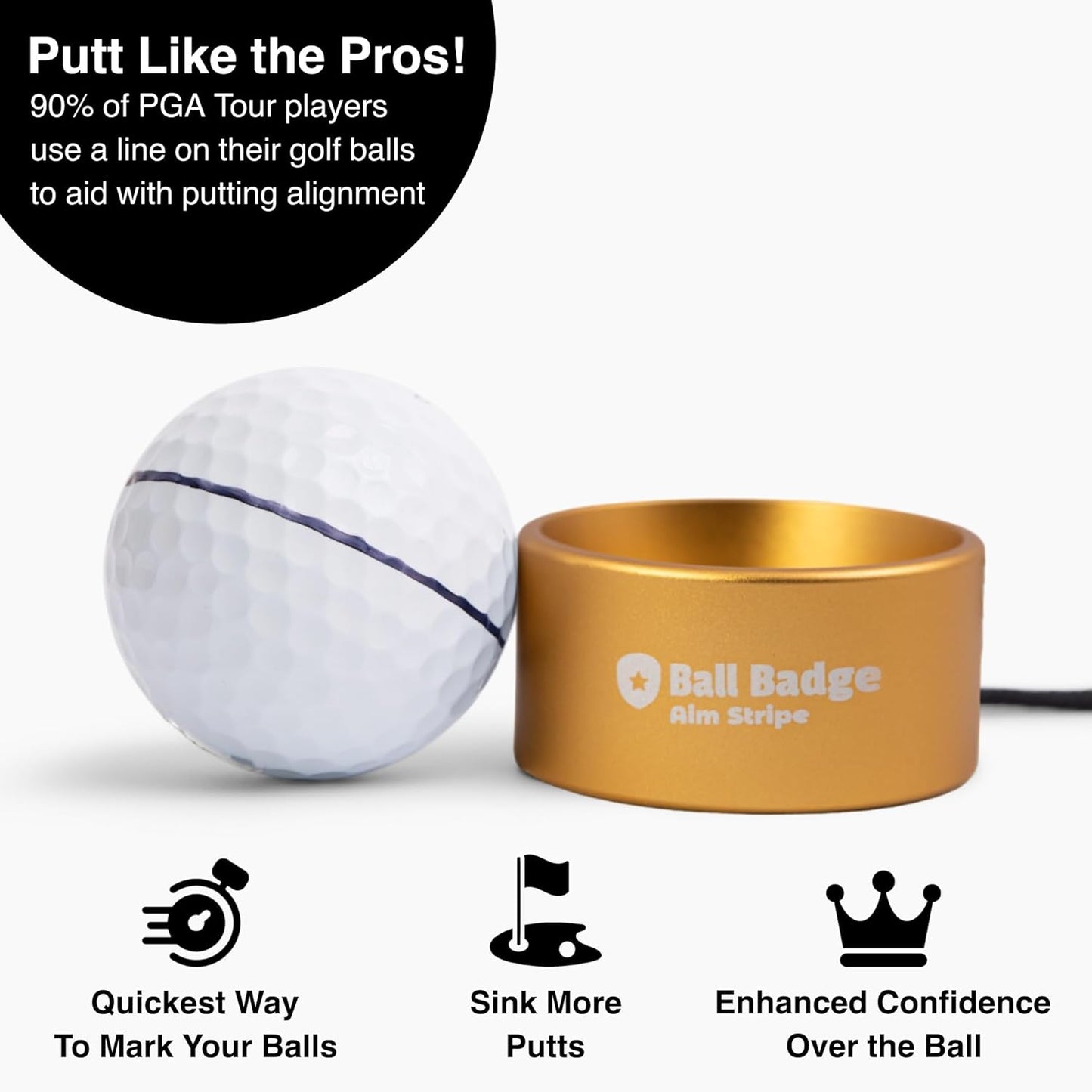 Ball Badge Aim Stripe - 360 Degree Golf Ball Line Marker Kit with Golf Bag Attachment for Perfect Alignment and Precision Putting