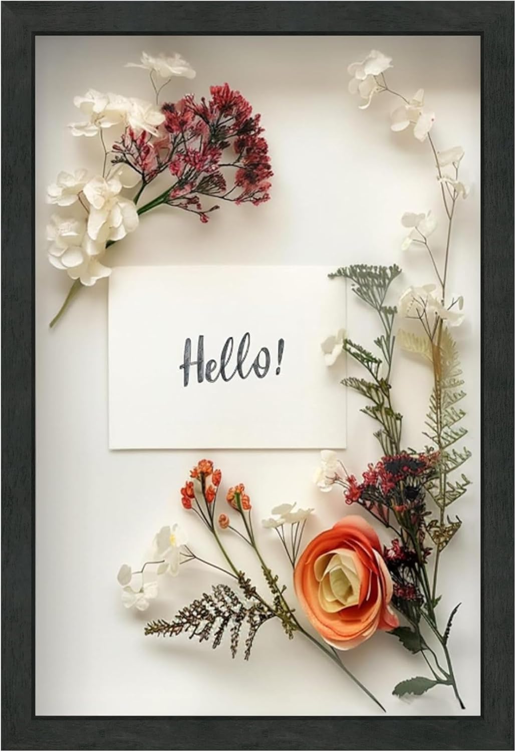 FrameWorks 12" x 18" Black Driftwood Wooden Shadow Box Frame – Soft Felt Back, Tempered Glass, and Included Elegant White Ball Push Pins