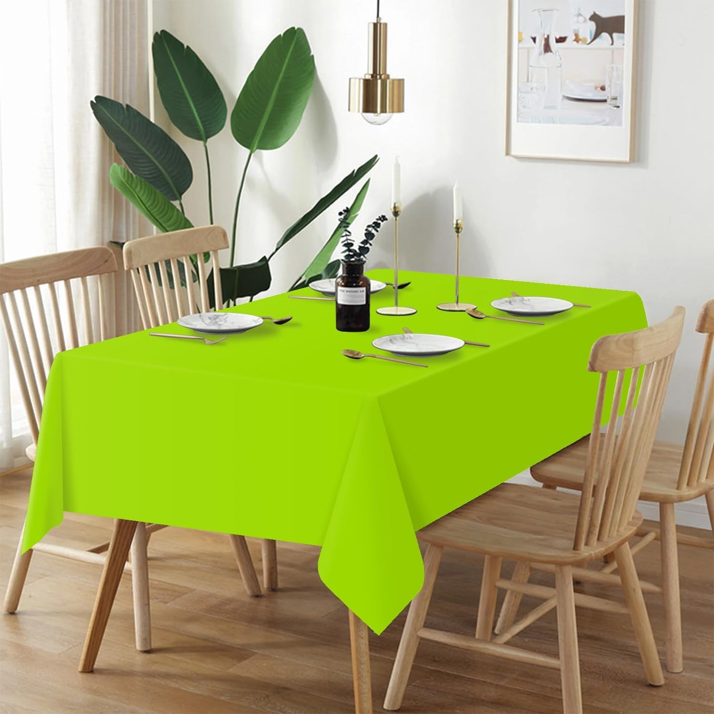 QIKSION Plastic Table Cloth Disposable 3 Pack, 54 x 108 Inch Tablecloths for Rectangle Tables, Lime Green Plastic Table Cover