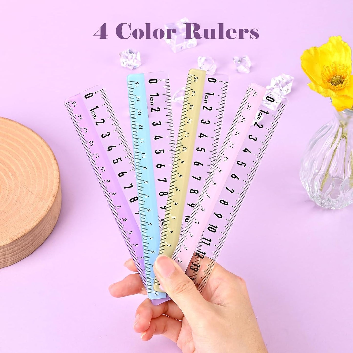 BAYTORY 8 Pcs Plastic Rulers 15 CM, Small Acrylic Ruler, Measuring Drafting Tools, Bulk Rulers with Centimeters for School Home Office (Clear)