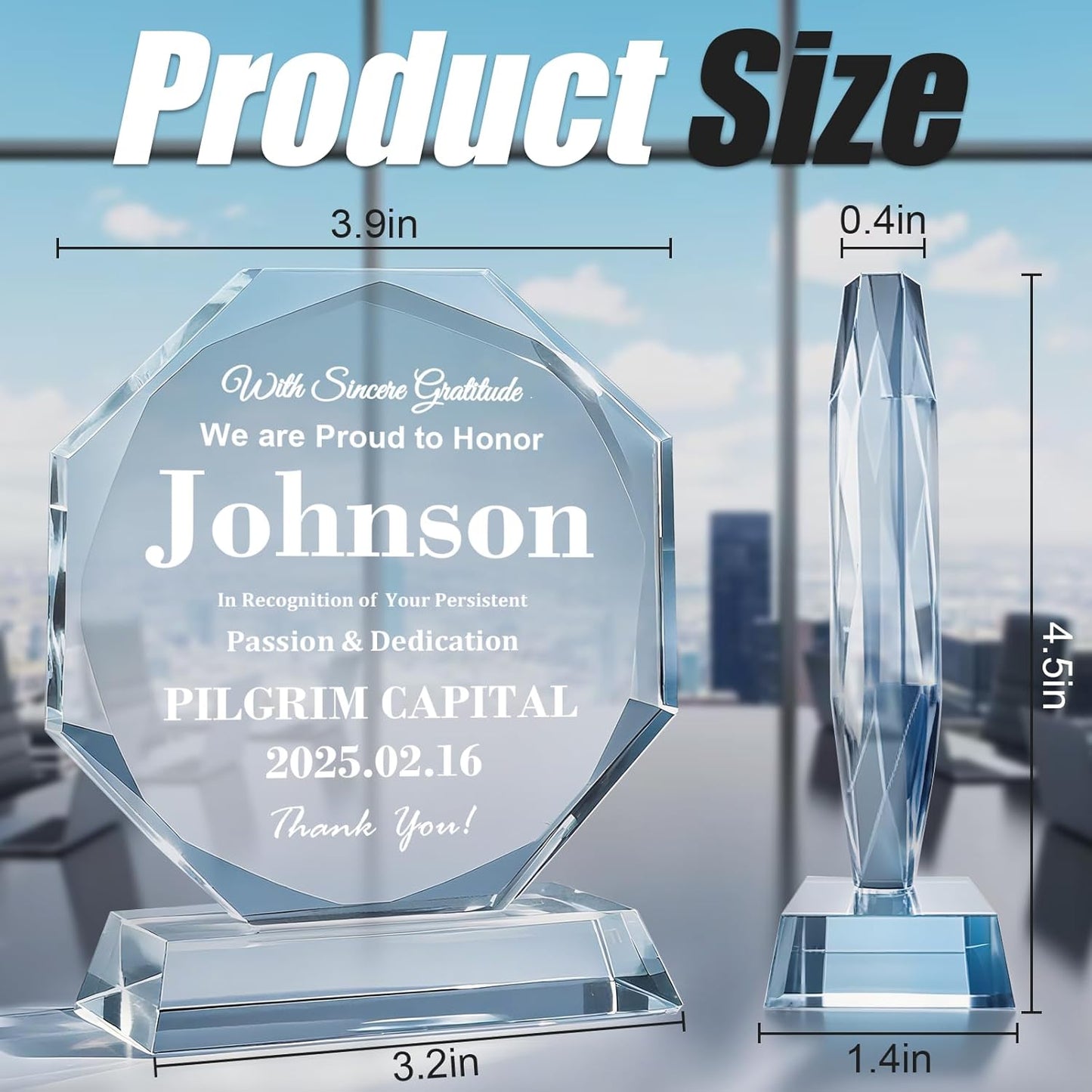 Personalized Crystal Trophy - Customizable Trophy Award with Name/Logo/Text for Retirement Plaque Employee Recognition Trophies