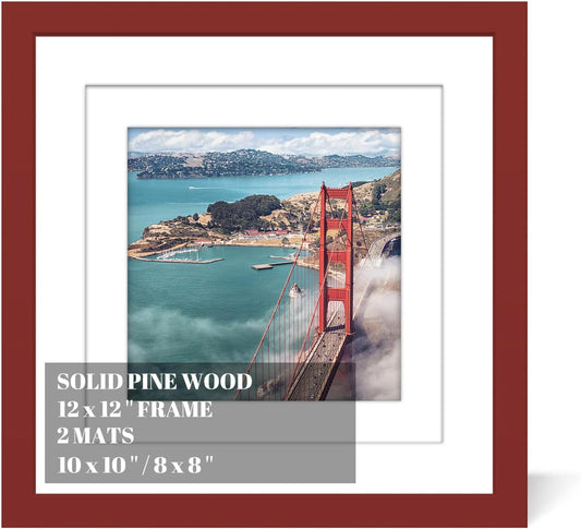 12x12 Wood Picture Frames for Wall Hanging or Tabletop,Diamond Painting Frame Baby Scan Picture Frames with 2 Mats Display 8x8 or 10x10 for Family Walls Decoration,Anniversary,Wedding,Christmas(Red)