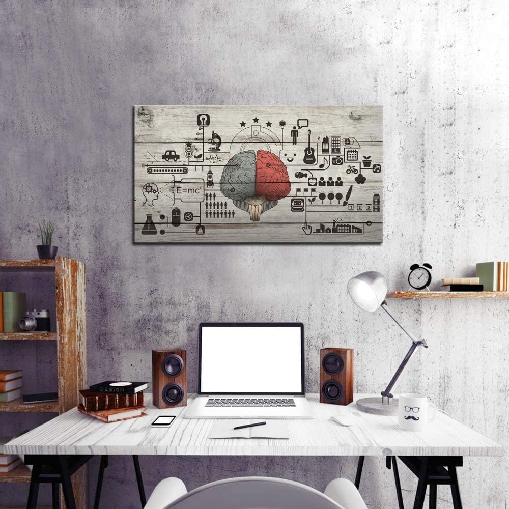 Biuteawal - Vintage Canvas Wall Art Human Brain Left and Right Brain Advantage Picture Poster Print Motivation Education Science and Art Painting for Home Study Room Office Wall Decoration