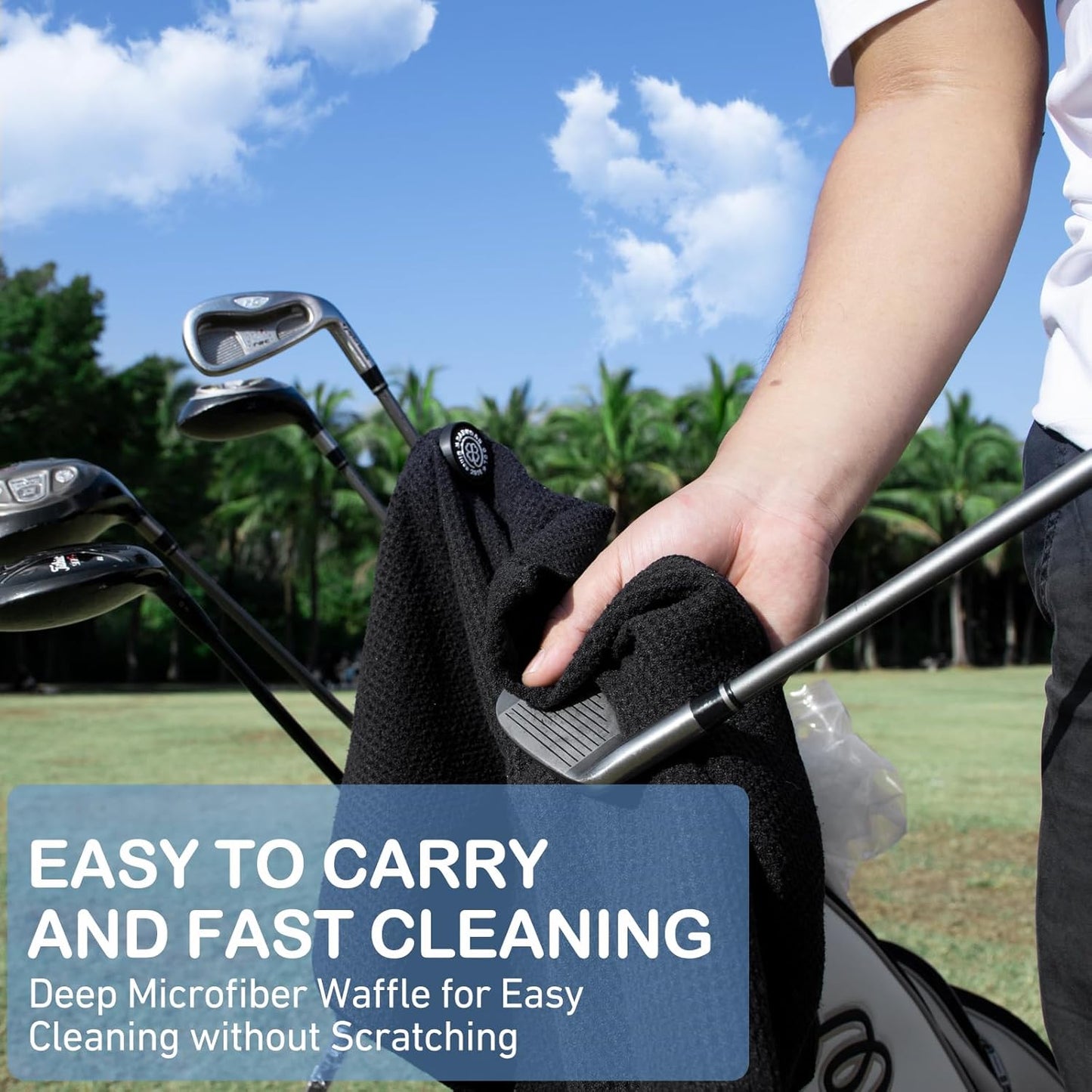 Magnetic Golf Towel for Men Women Golfer - Black Microfiber Golf Towel Magnet with Waffle Texture - Strengthen Magnet Golf Towels for Stong Hold to Golf Clubs Carts Metal Objects