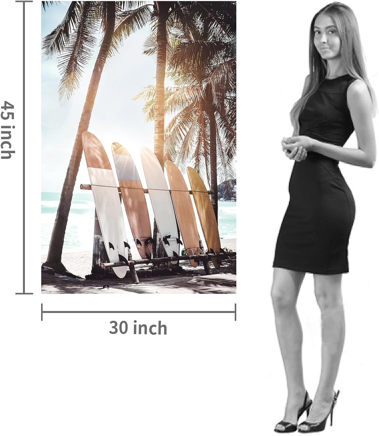 Hardy Gallery Palm Tree Wall Art Surfboard Pictures: Beach Scene Painting Coastal Wall Decor Seaside Artwork Surfing Ocean Print in Beach Canvas for Living Room 45"x30"