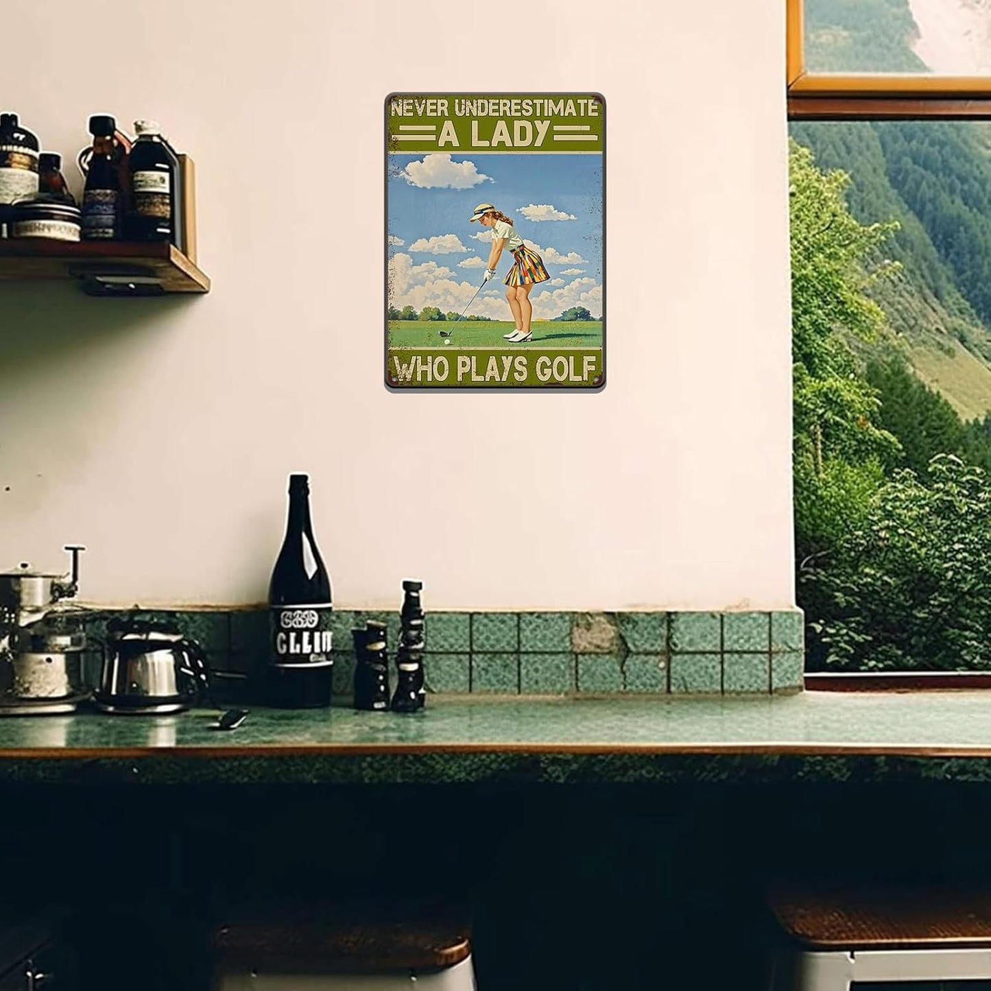 Golf Vintage Tin Sign Metal Sign Never Underestimate A Lady Who Plays Golf Iron Painting Vintage Wall Decoration Poster For Home Club Man Cave Sign 12x16 Inch