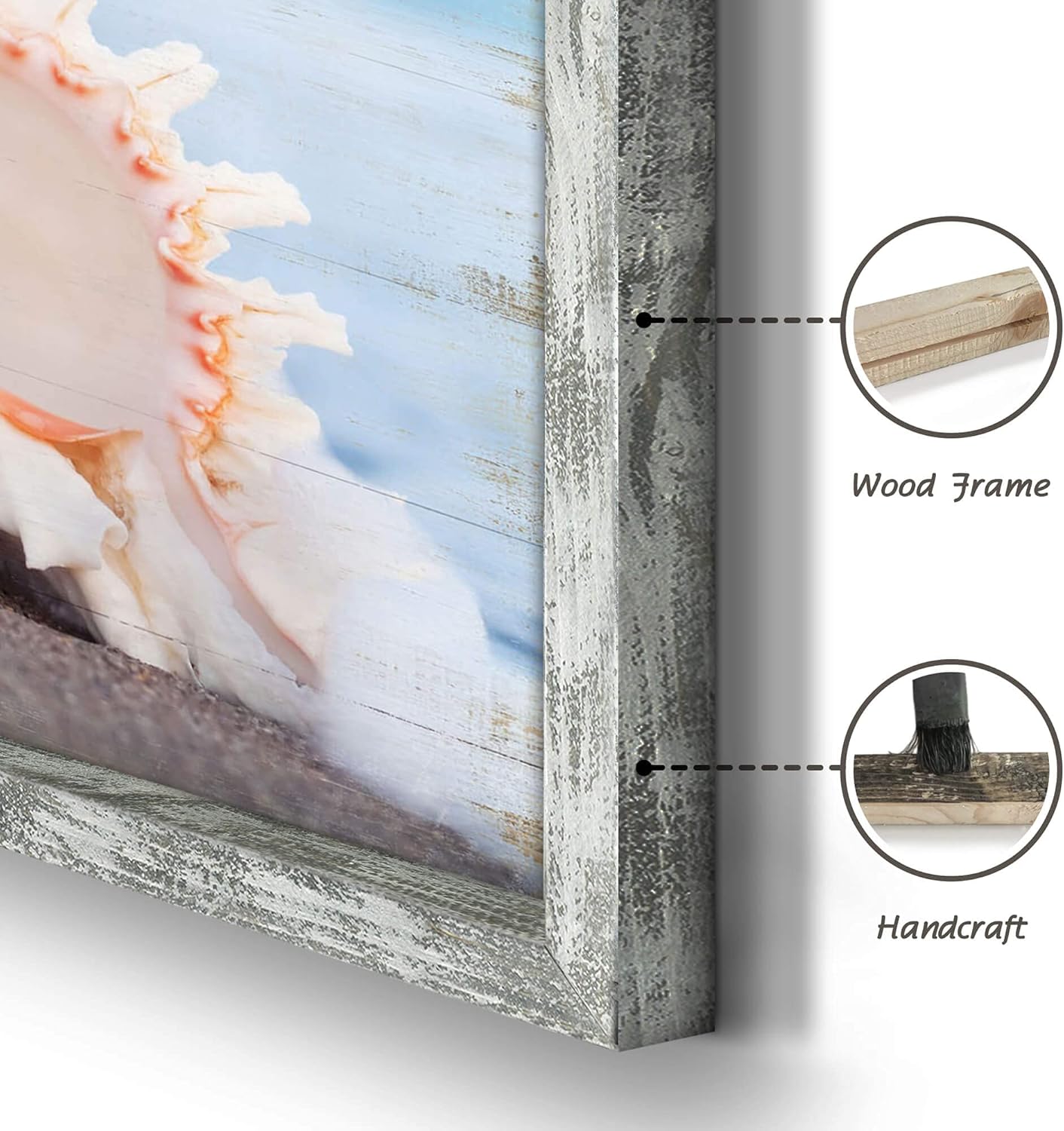 Starfish Prints Wooden Wall Art: Ocean Art Set of 4 Seashell Pictures Collection Beach Framed Wall Decor for Bedroom Overall 36"W x 24"H