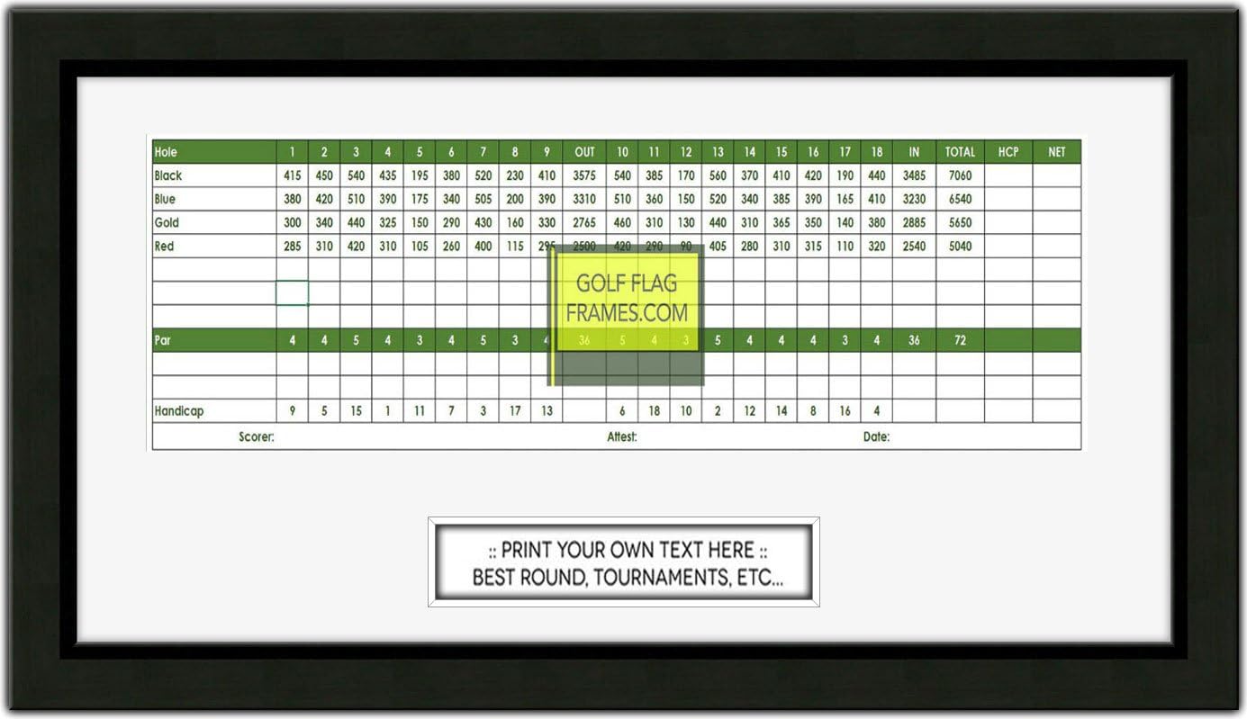 Custom Size Golf Scorecard Frame; Black Wood Frame 4x12, White Mat; Scorecard and Verbiage Not Included