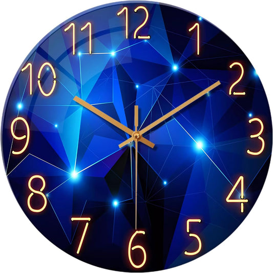 Extra Large Wall Clocks for Living Room Decor 24 Inch Glass Blue Clock Battery Operated Analog Silent Wall Clock Modern