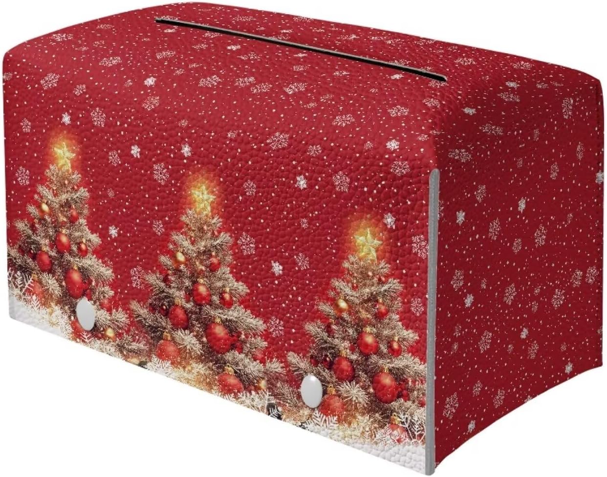 Christmas Tree Tissue Box Cover Rectangle Leather Tissue Box Holiday Home Decor Tissue Holder for Home Office Bathroom Desk Red