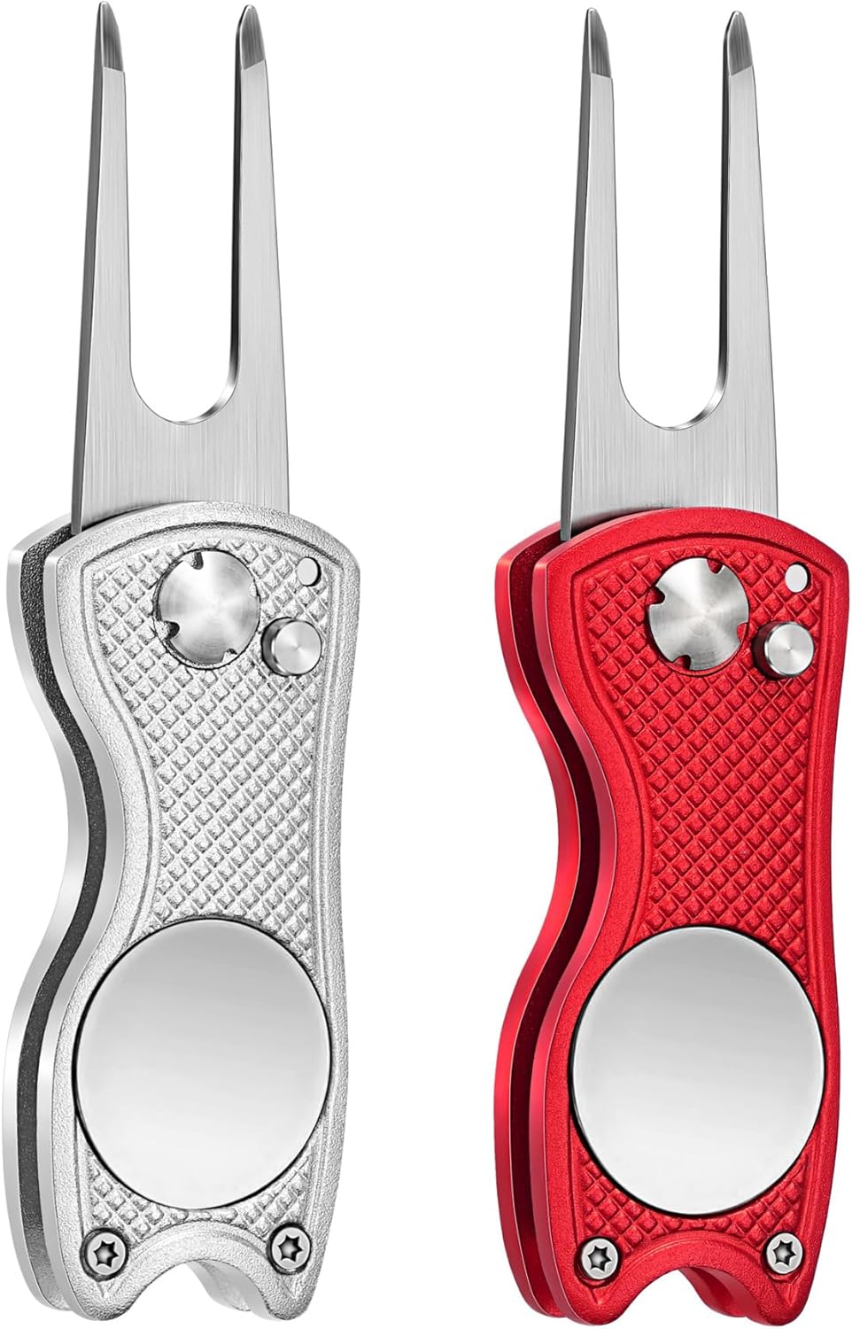 Mile High Life Golf Divot Repair Tool, All Metal Foldable Divot Tool with Pop-up Button & Magnetic Ball Marker, 2-6 Pack