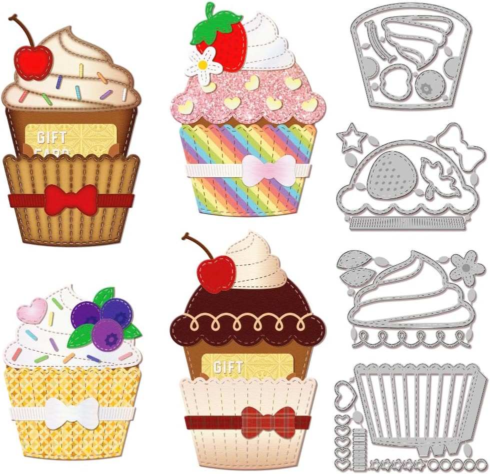 GLOBLELAND 3D Cupcake Gift Card Holder Cutting Dies for Card Making Dessert Cut Die for DIY Scrapbooking Journal Embossing Paper Craft Decor