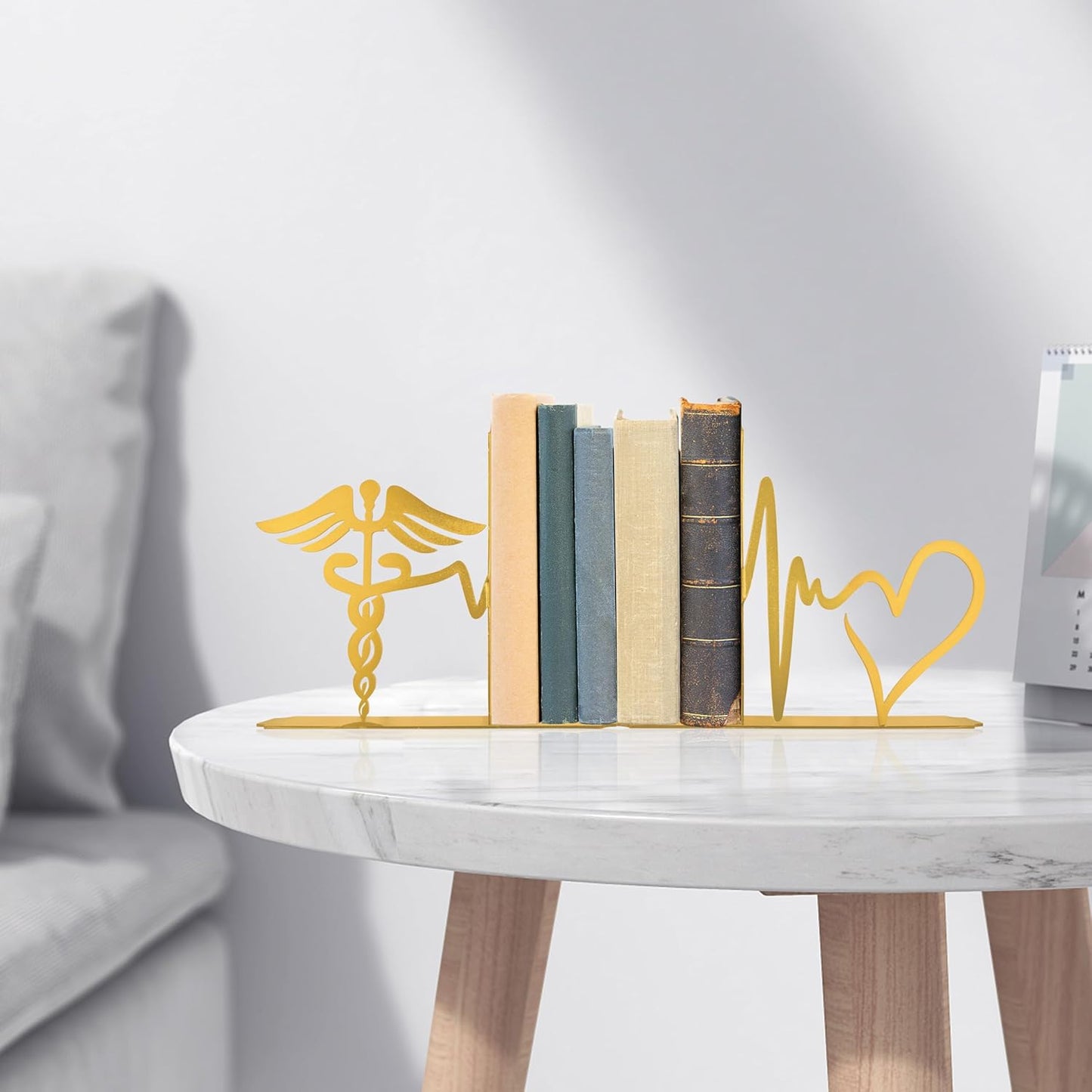 Medical-Themed Bookends for Shelves - Sturdy Office Decor for Clinics, Nurse Gifts & Study Decor, 7.1x1.2x6 Inch Bookshelf Decoration for Medical Professionals(Gold)