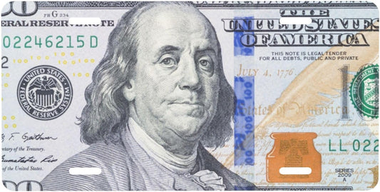 Front License Plate for Car Designs Hundred Dollar Bill Portrait Stainless License Plate Cover Holder for Men Women Metal Aluminum Decorative Accessory Vanity Tag Standard 6 X 12 Inch (4 Holes)