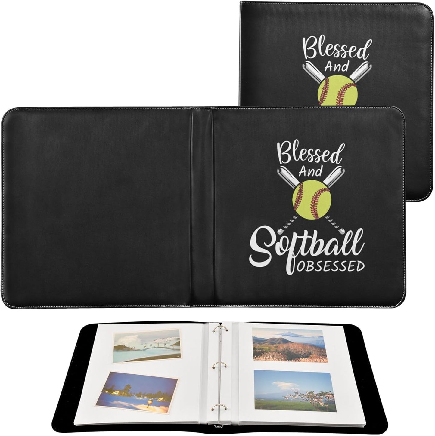 Fisyme Softball Baseball Photo Album Self Adhesive DIY Scrapbook Album for 2x3 4x6 5x7 6x8 Pictures 20 Pages Memory Book for Family Wedding