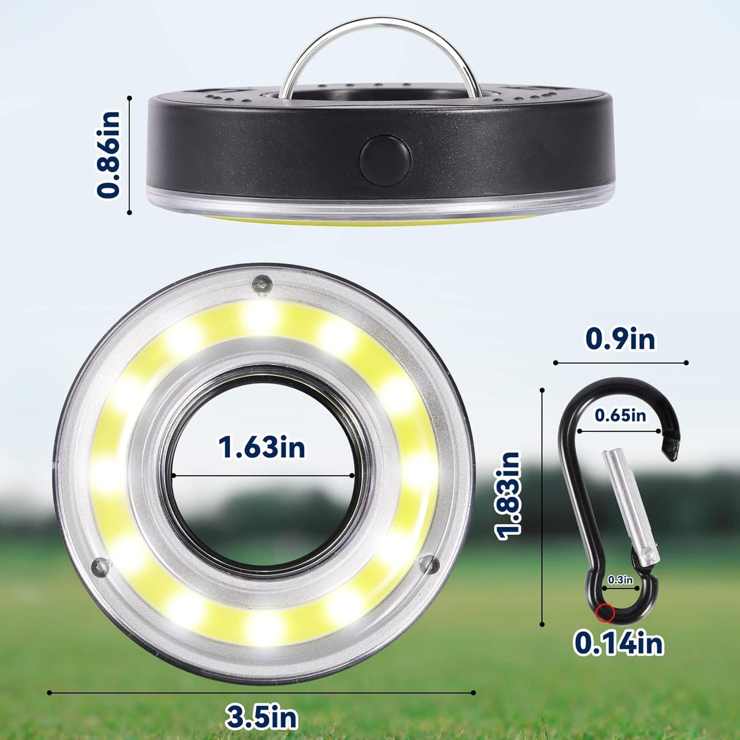 Putting Green Lights 2 Pack - Led Golf Hole with Carabiner, Night Golf Lights with Lens, Light Up Putting Cup for Night Time Play, Chipping Practice