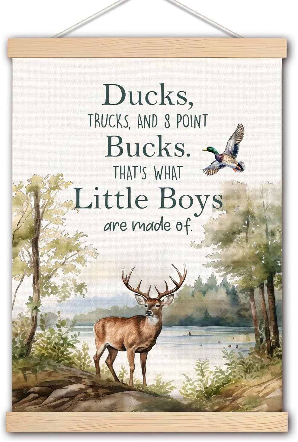 pouep Boys Nursery Wall Art Poster, Forest Nursery Decor, Farmhouse Woods Wild Deer Duck Canvas Prints Wall Decor for Toddler Kids Boys Bedroom Playroom Classroom, 12x16 Inches