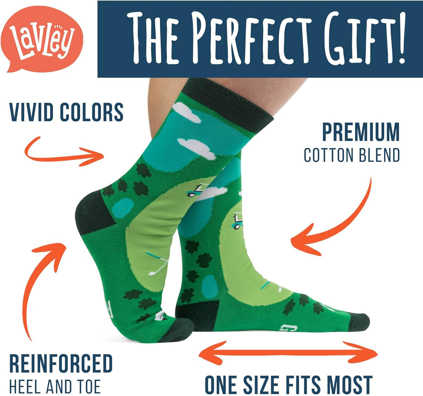 Lavley Funny Golf Socks - Fun gift for golfers - Unisex one size fits most - Great for birthdays or stocking stuffers