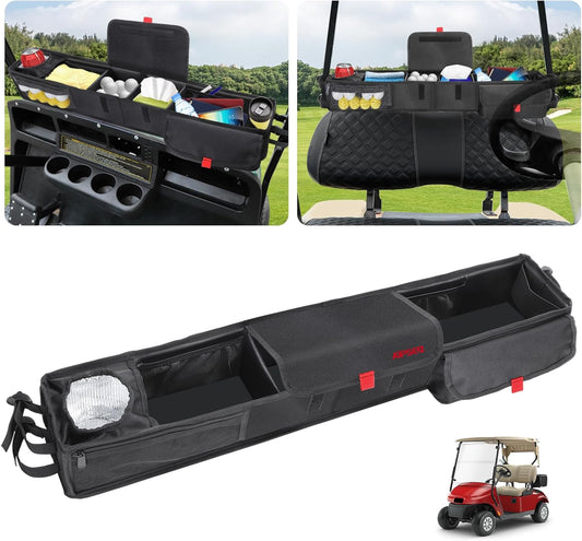 Golf Cart Storage Basket No Drilling Front Inner Basket w/Insulated Cup Holder, Dash Tray Organizer Compatible with EZGO Club Car Yamaha, 1680D Waterproof Oxford, No Affect Windshield