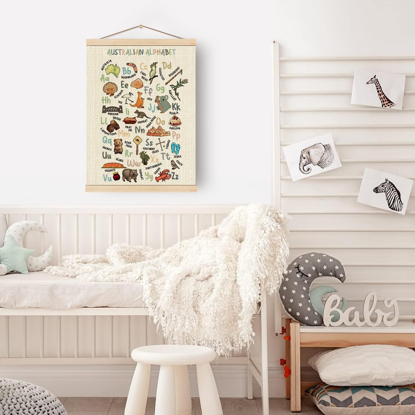 Boat Wades Australian Alphabet Poster Hanger Frame - Nursery Wall Decor, Australian Animal Alphabet ABC Educational Wall Art Decor for Toddler Kids Room Playroom Classroom Nursery, 12x16 Inch