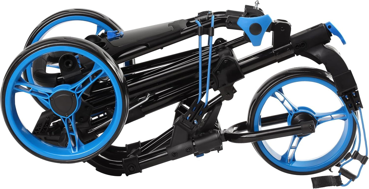 Golf Push Cart 3 Wheel with Foot Brake – 1-Second Fold/Unfold, Adjustable Handle, Umbrella Holder, Beverage Compartment & Storage | Lightweight Aircraft-Grade Aluminum Frame