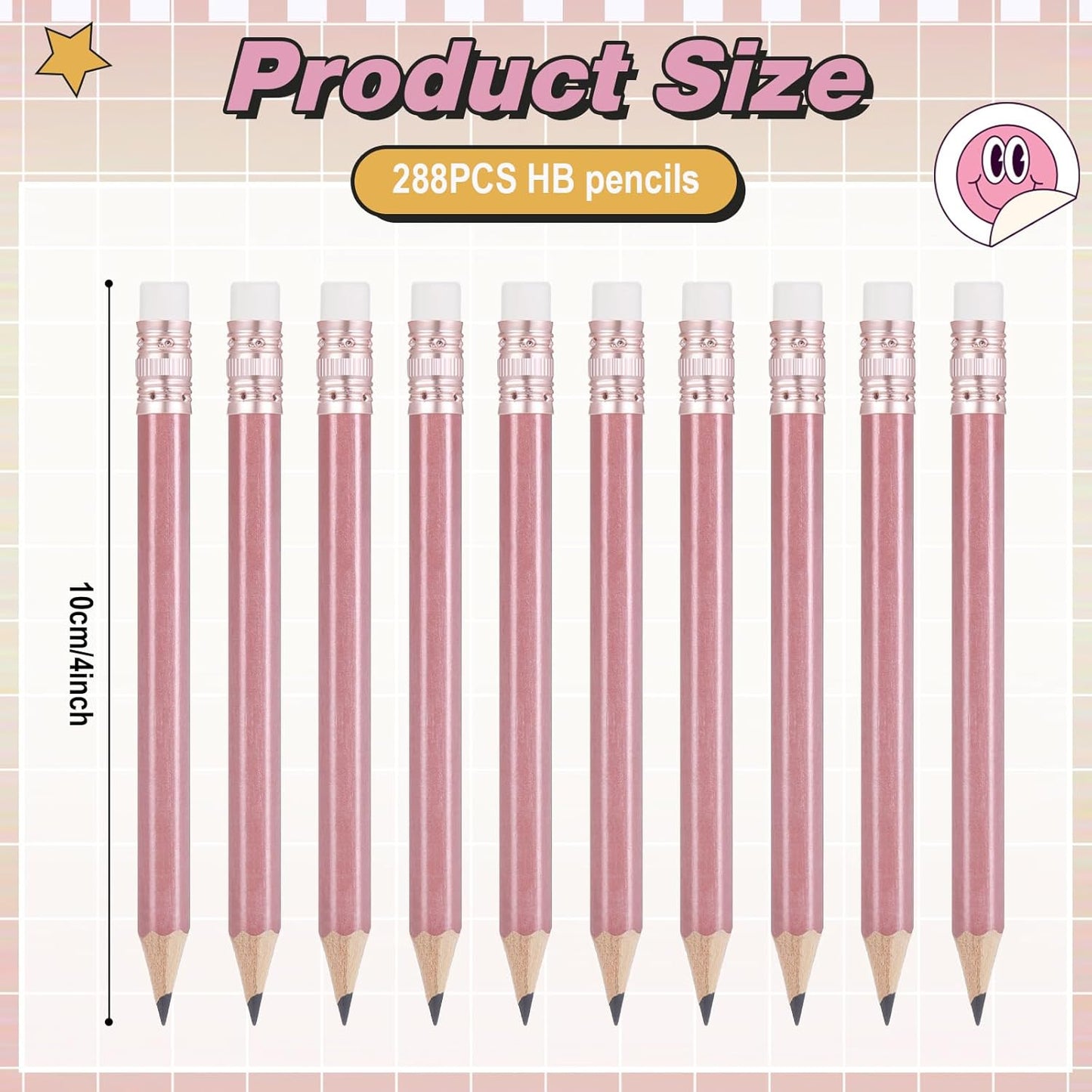 Chivao 288 Pieces Golf Mini Pencils Bulk with Eraser #2 HB Golf Short Pre Sharpened Pencils for Party Favors Office Supplies 4 Inch (Rose Gold)