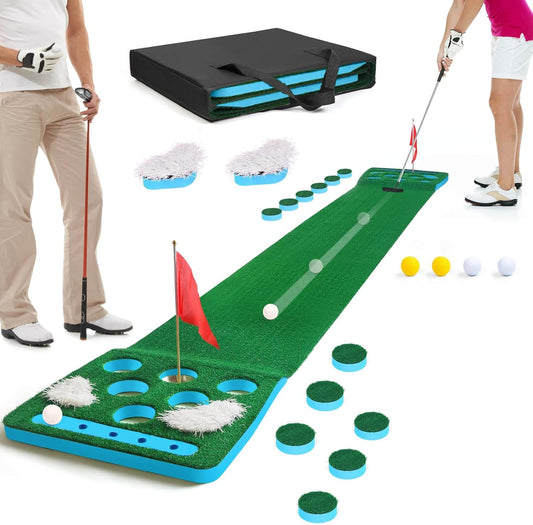 Golf Putting Game Set, Detachable Golf Putting Green Mat with 4 Balls, 2 Cups & Flags, 1 Portable Bag for Indoor & Outdoor Party Game Use