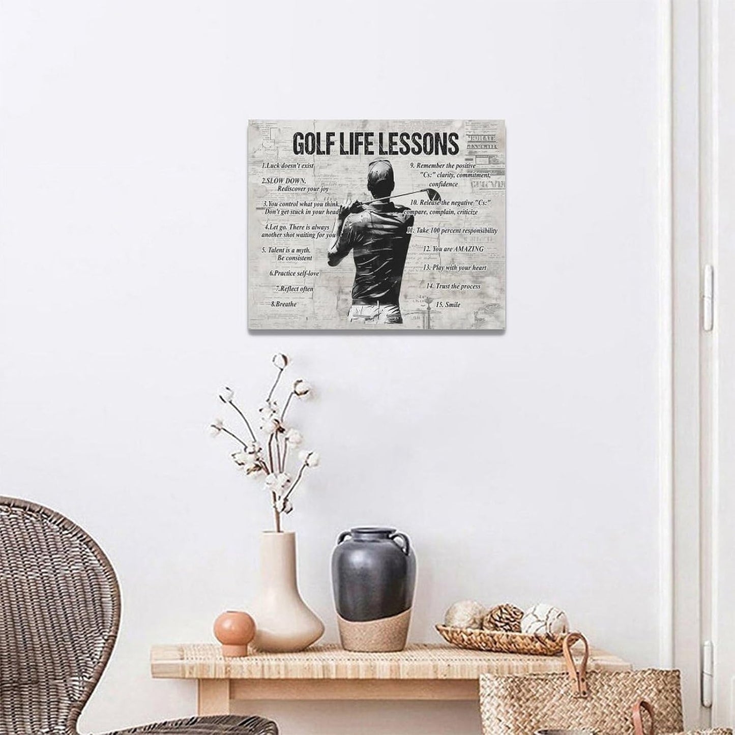 Gyeong Golf Sports Wall Art Golf Life Lessons Wall Decor Golf Sign Retro Poster Boy Men Room Motivational Decorations Canvas Print Painting Artwork for Bedroom Bathroom Living Room 20"x16"