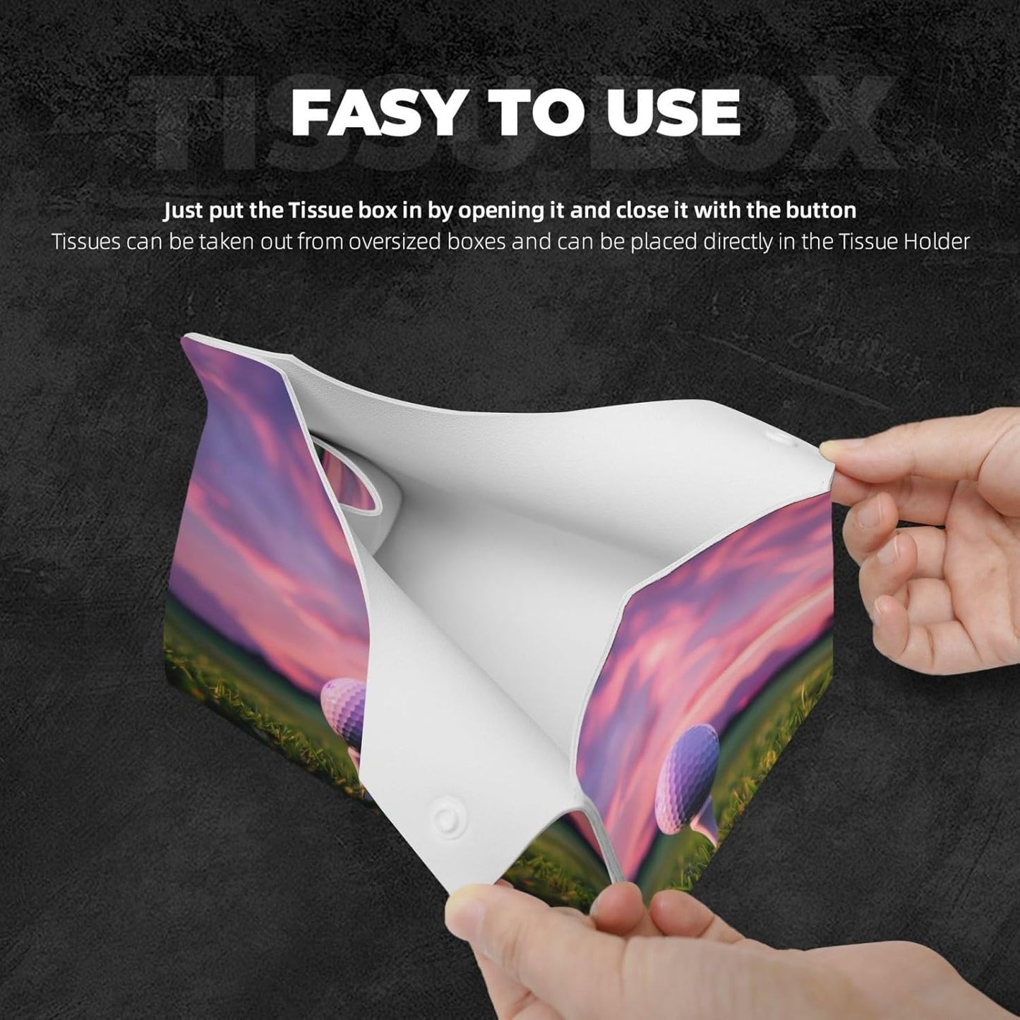 Tissue Box Cover Sports Golf Ball Rectangle PU Leather Tissue Box Holder for Car Bathroom Bedroom Desk Tabletop Decor