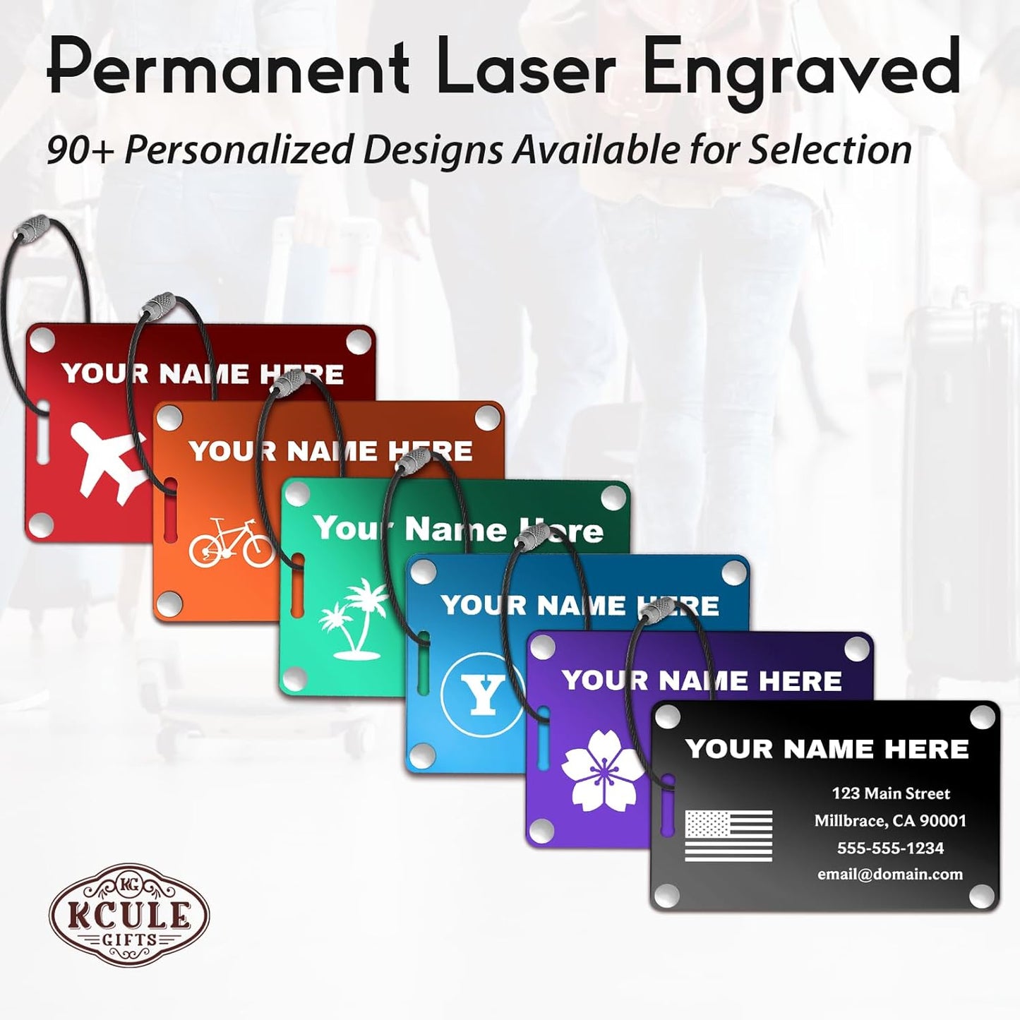 Personalized Metal Luggage Tags for Suitcases, Backpacks and Bags with Your Personalized Text (Red)