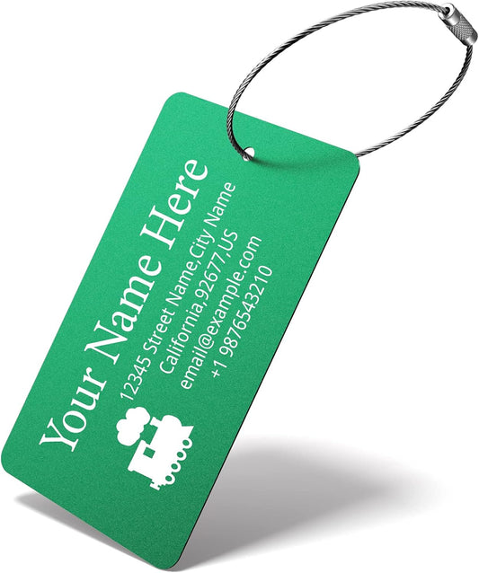 Luggage Tags for Suitcase - Personalized Engraved Metal Tag for Cruise Travel - Custom Name Tags Suitable for Bags and Backpacks(Green)