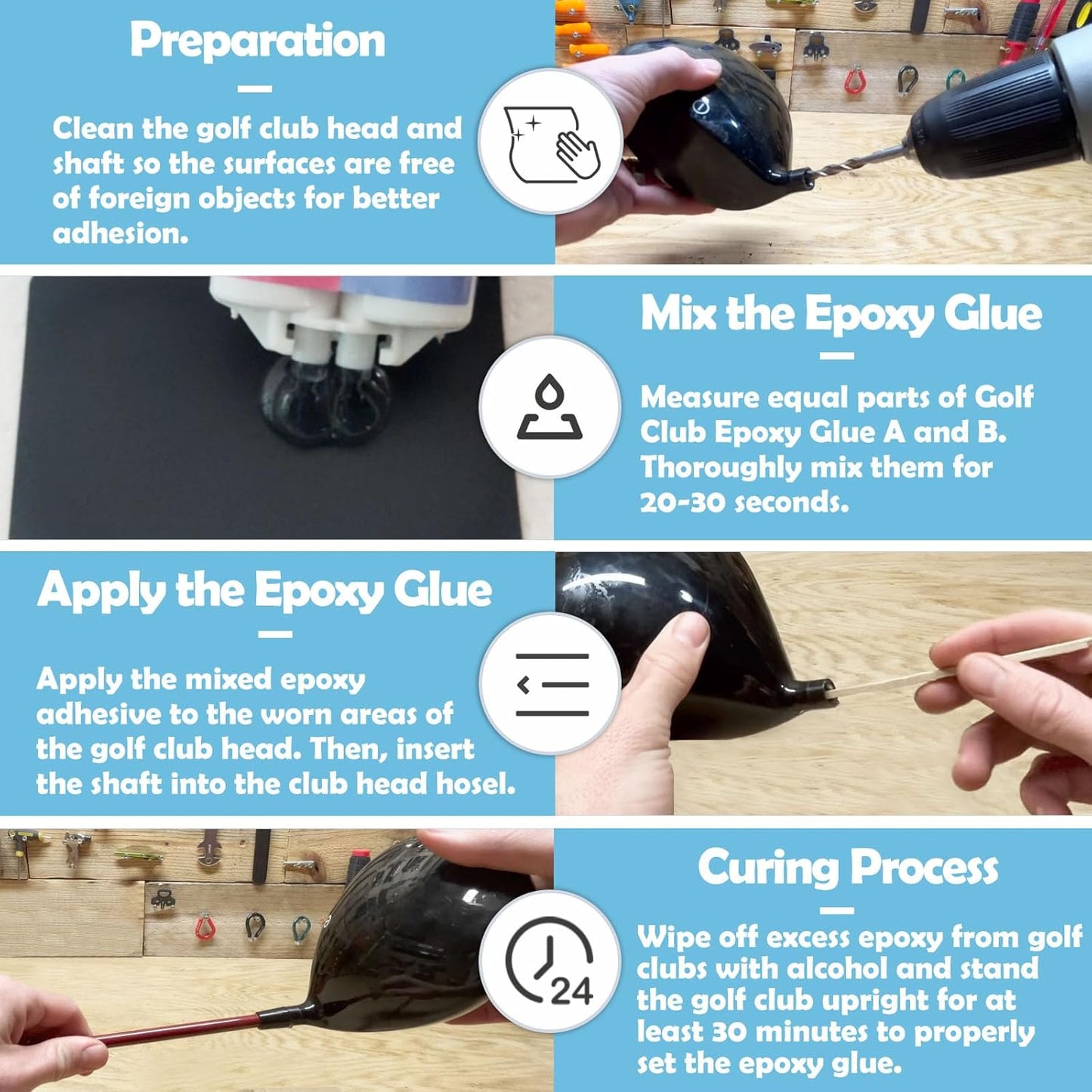 Golf Club Epoxy - Waterproof & Extra Strength - 5 Minute Golf Shaft Repair - Quick Cure Golf Epoxy for All Golf Shafts, Golf Heads, Drivers, Putters, and Irons，Ideal for Clubhouse & Home