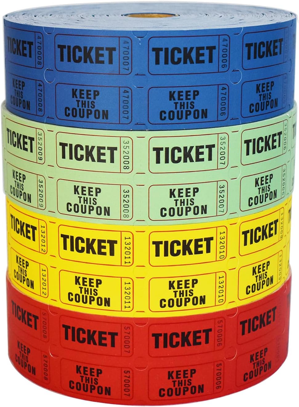 SEETOOOGAMES Raffle Tickets Double Roll - Full Set of 4 Colors, 2000 Tickets/Colors, 50/50 Raffle Tickets for Events (Red, Blue, Yellow, Green)