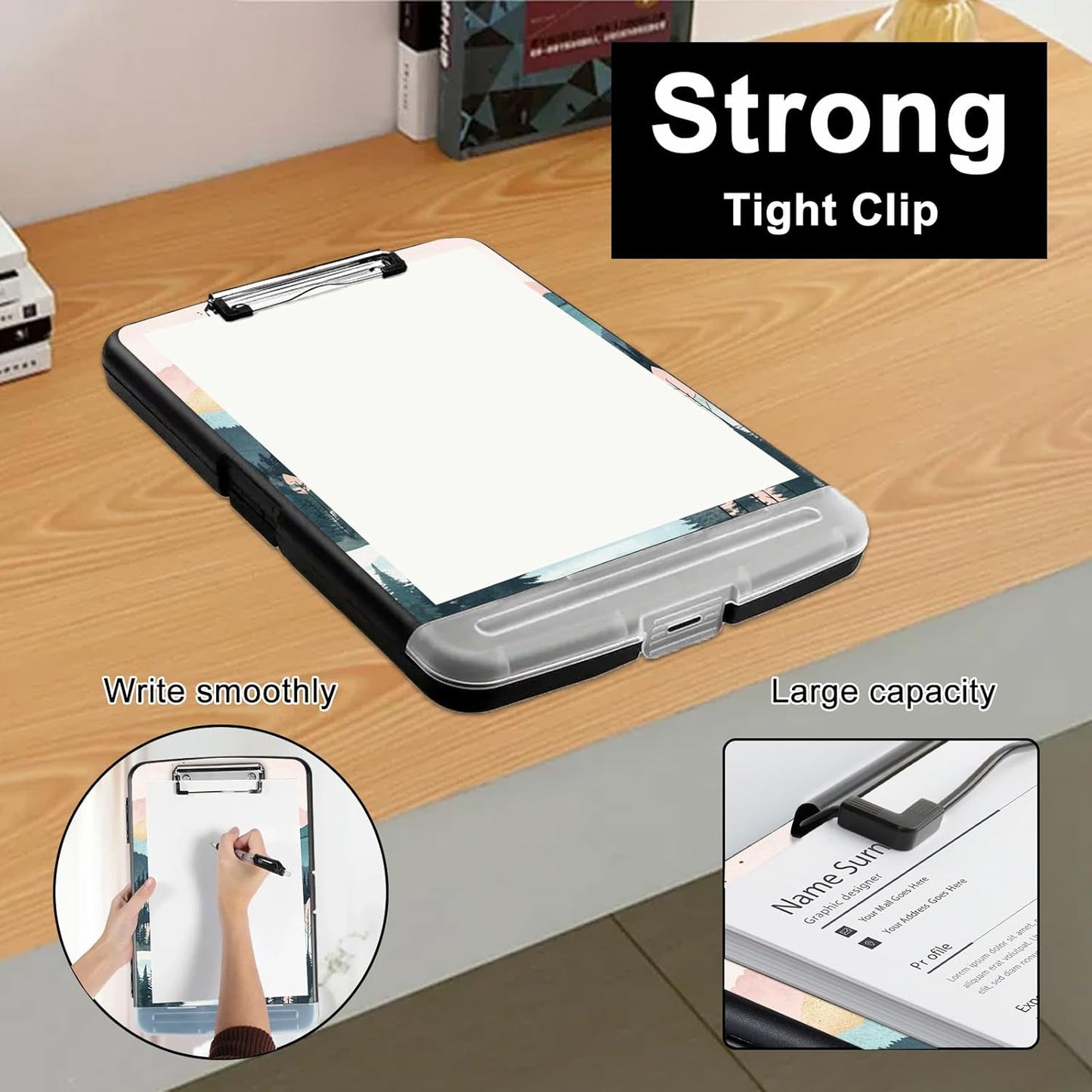 Clipboard with Storage - Large Capacity,Nursing Clipboard with Pen Holder,Heavy Duty,Plastic Side-Opening Folder for Teacher,Nurse - Colorful Mountains River