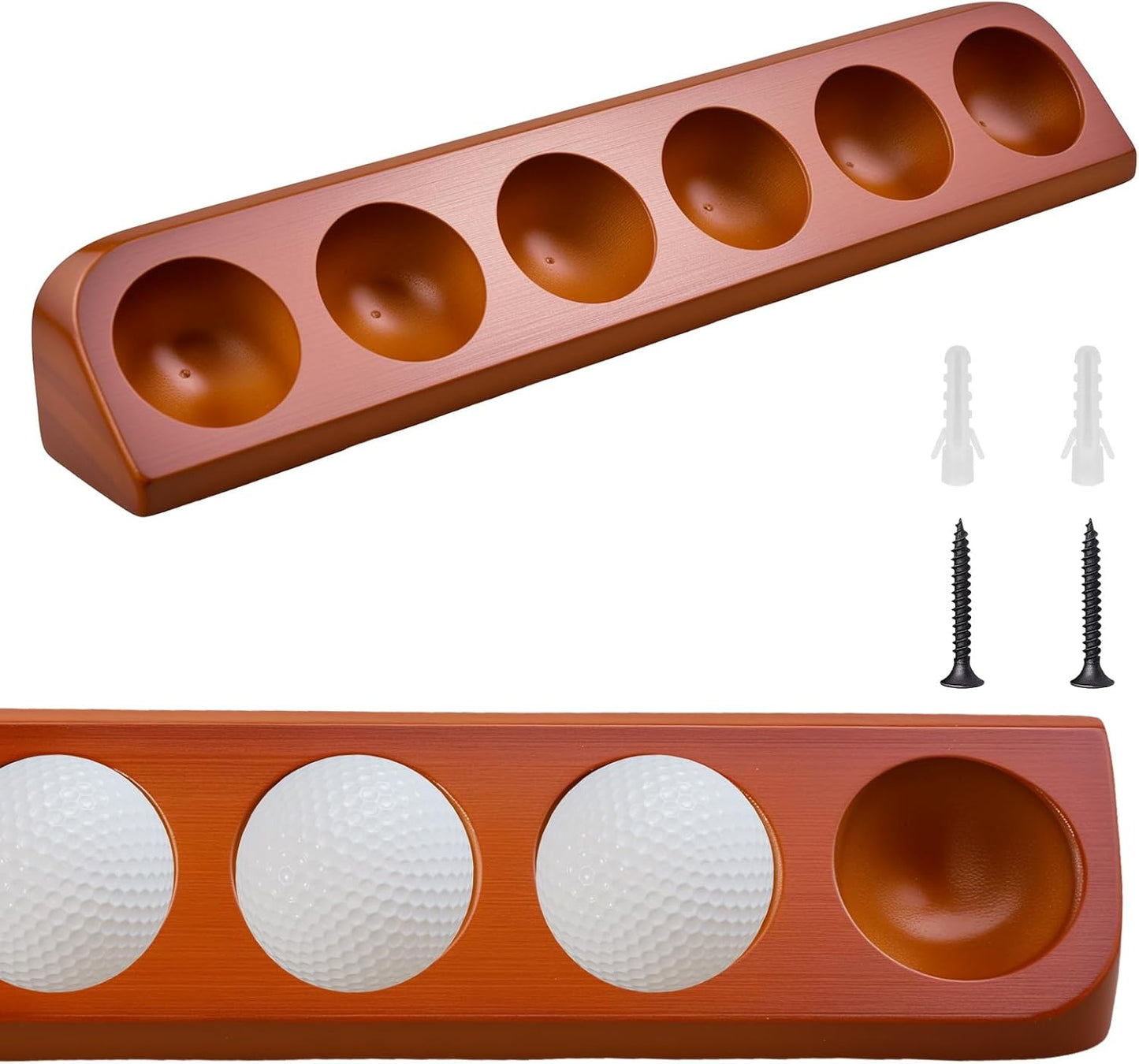Wooden Golf Ball Display Shelf, Holds 6 Standard Golf Balls, Ideal Collector Display for Golf Enthusiasts, Wall Mount or Tabletop Display for Sports Memorabilia（Brown）