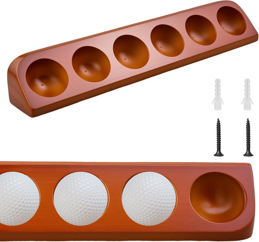 Wooden Golf Ball Display Shelf, Holds 6 Standard Golf Balls, Ideal Collector Display for Golf Enthusiasts, Wall Mount or Tabletop Display for Sports Memorabilia（Brown）